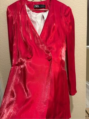 Zara Shimmery Red Double-Breasted Blazer